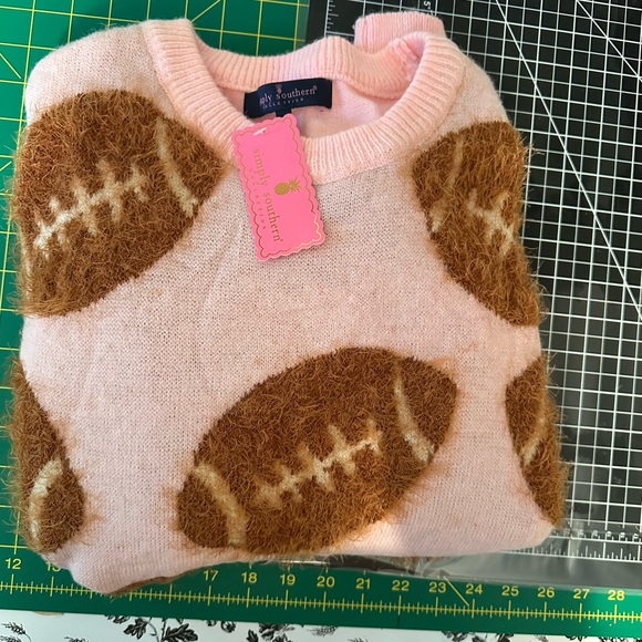 Simply Southern Football Pink Fuzzy Sweater NEW Small - Picture 6 of 10